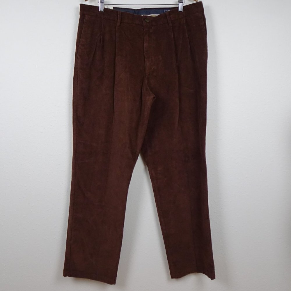 Dockers Corduroy Pants Men's Size 38x34 Brown Pleated Stretch Relaxed Fit